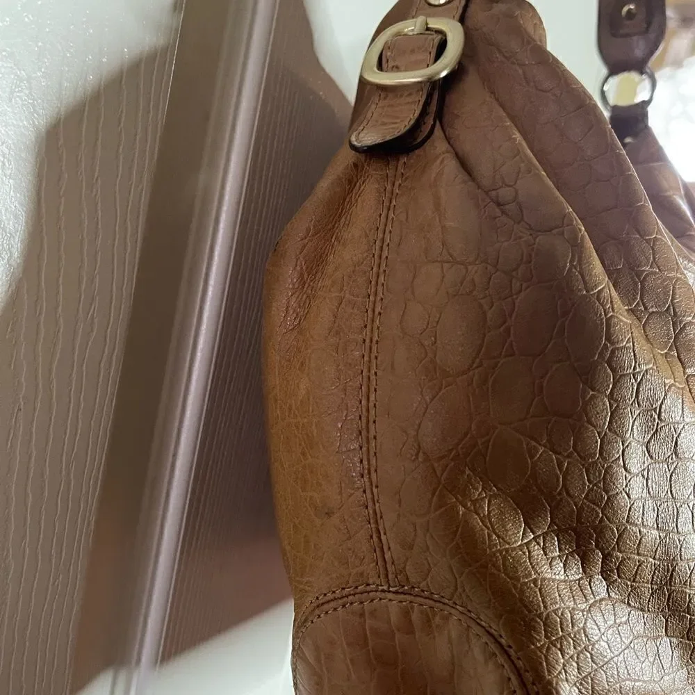 Michael Kors Tan leather crocs embossed shoulder bag with gold tone hard…